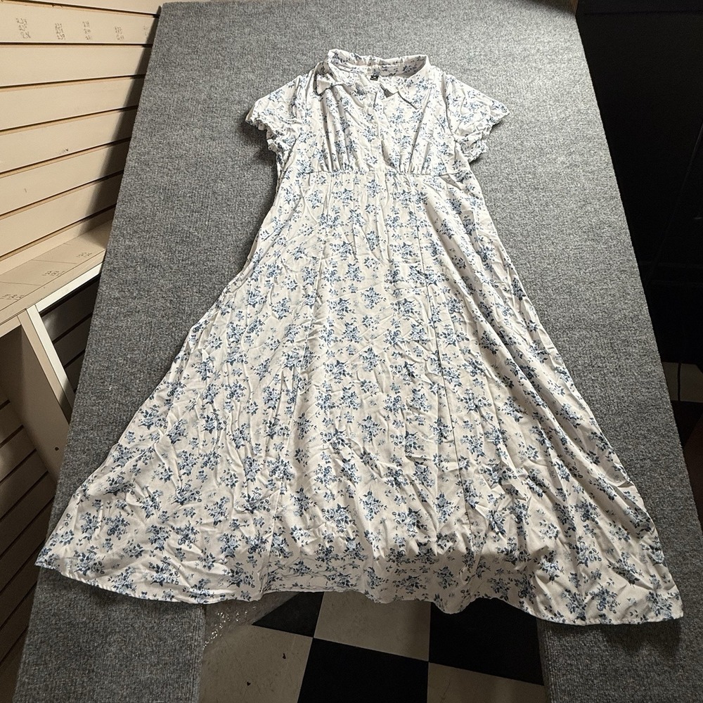 Plus Size 3X Blue Floral Maxi Dress Short Sleeve A-Line Casual Summer